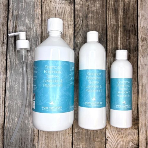 rosemary, teatree, lavender and peppermint shampoo from pure nuff stuff